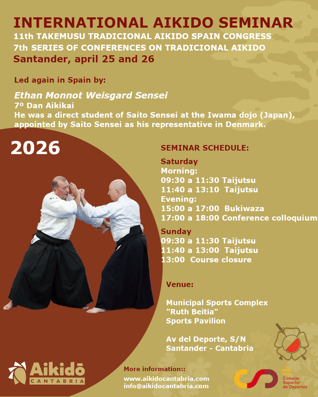 Cartel del seminario Cartel del seminario de Ethan Weisgard sensei en Santander, versión en castellano
